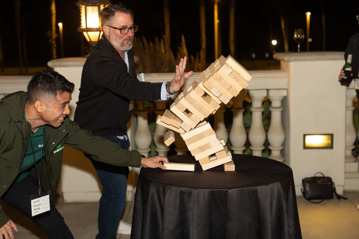 Jenga tower falling at BuildOps Forge 24