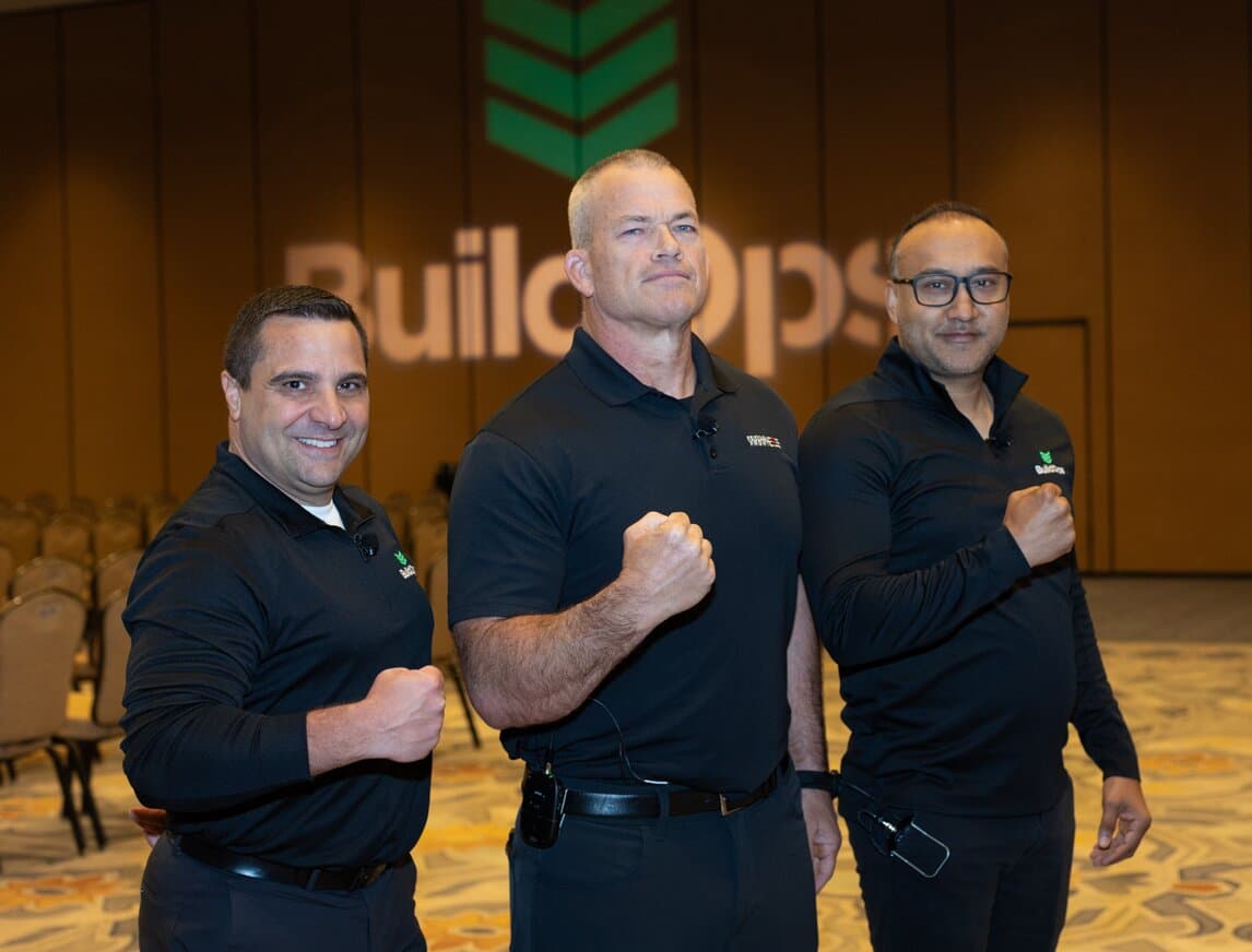 Jocko Willink alongside BuildOps CEO Alok Chanani and COO John Laino