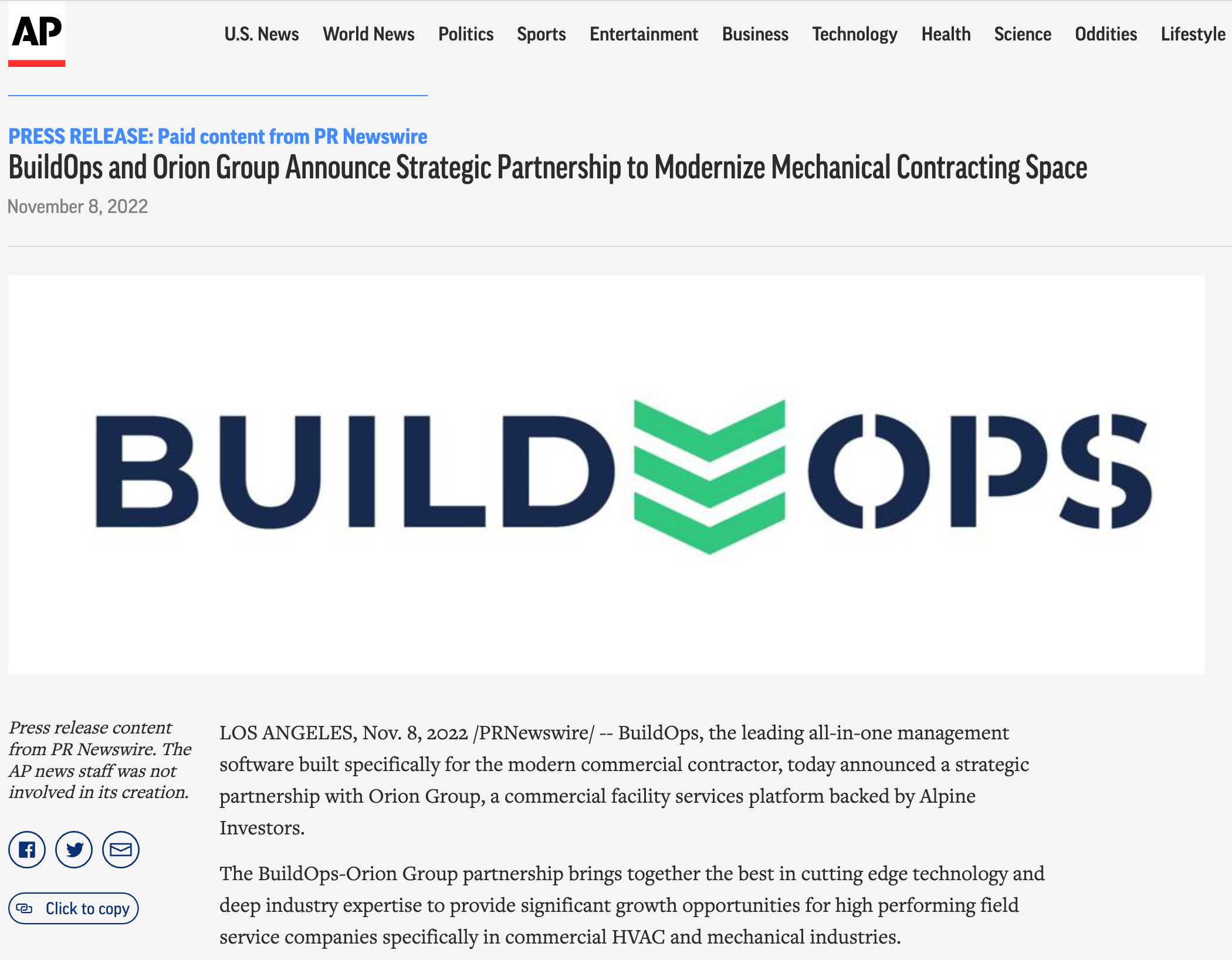 BuildOps and Orion Group Announce Strategic Partnership to Modernize Mechanical Contracting Space